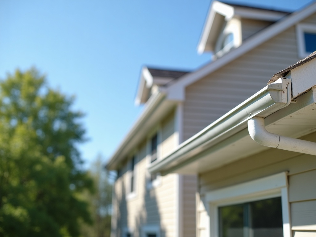 Clean seamless rain gutters along the eave of a Boise home